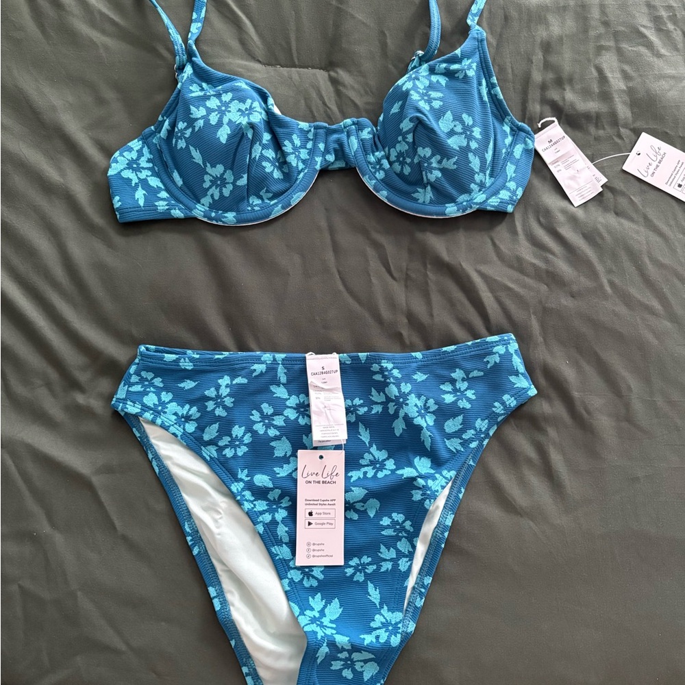 Cupshe Blue Floral Underwire Bikini Set